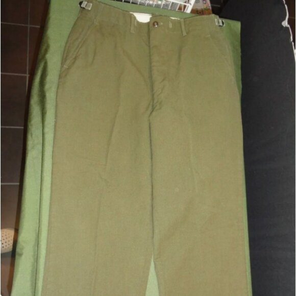 VTG KOREAN WAR szMEDIUM/SHORT FIELD M-1951 OG-108 OD WOOL TROUSERS LD 3839 - Picture 1 of 12